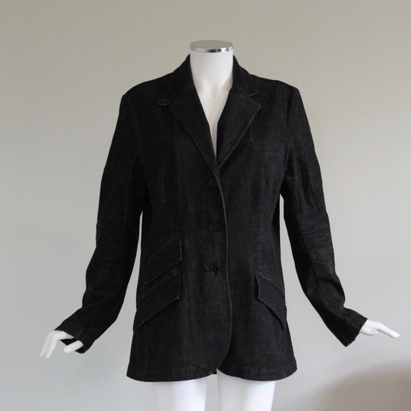 Lauren Jeans Co. Ralph Lauren Dark Denim Trench Blazer Coat